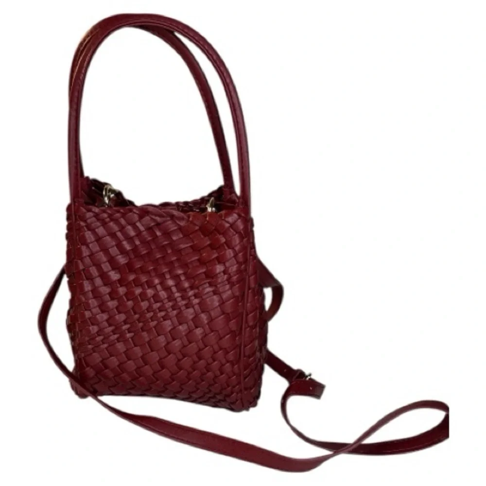 Anthropologie Hollace Woven Mini Tote Mauve Red NWOT - Picture 3 of 16